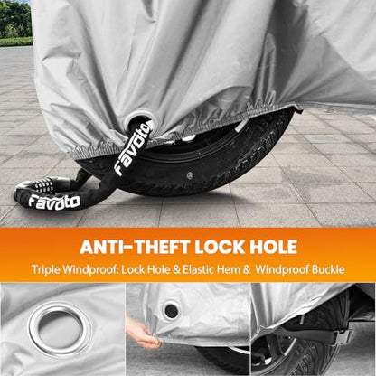 Motorcycle Cover Waterproof Outdoor All Weather Protection (Black & Silver / 96.5")