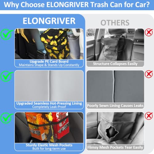Leak Proof Car Trash Can with Lid Large Sunflower Floral (Sunflower / 3 Gallons)