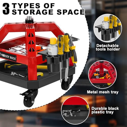Rolling Shop Stool with Wheels (Red)