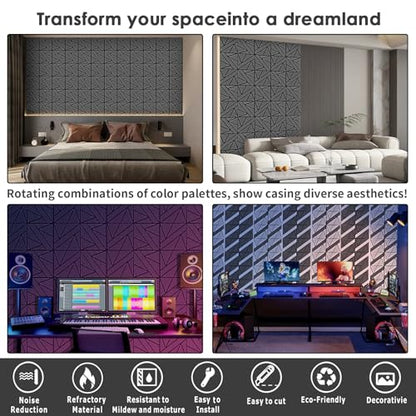 12in Acoustic Panels for Walls (8 Pack-12×12in / Black)