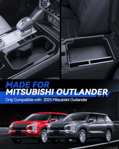 for Outlander Center Console Organizer 2025 Outlander Accessories 2 Pcs Set with Center Console Organizer + Silicone Cup Holder Durable [NOT for 2025 Outlander PHEV&Sport] (for 2025 Mitsubishi Outlander)