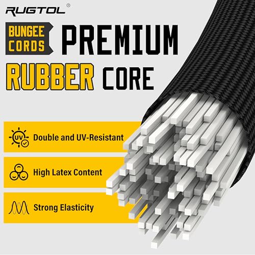 Adjustable Bungee Cords with Hooks (Black / 80" - 6 Pack - Black)