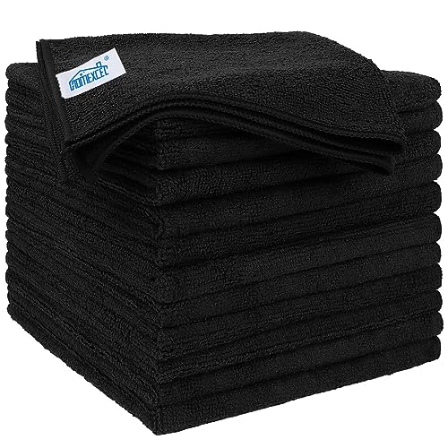 Microfiber Cleaning Cloths 12 Pack (Black / 16 x 16 Inch)