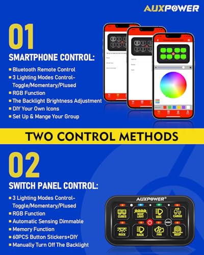 RGB 8 Gang Switch Panel with App Control Toggle Momentary Pulsed (RGB with Bluetooth / Panel + App)
