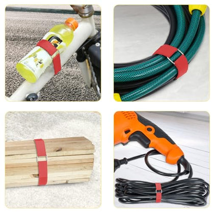 1"x16ft Hook and Loop Straps with 25 Metal Buckles (1in x 16ft Red)