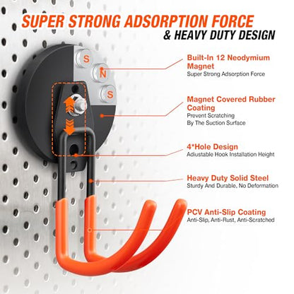 Large Strong Magnetic Hooks For Hanging Heavy Duty (3.5in Magnet-2 Pack Larger J Hooks-Orange)