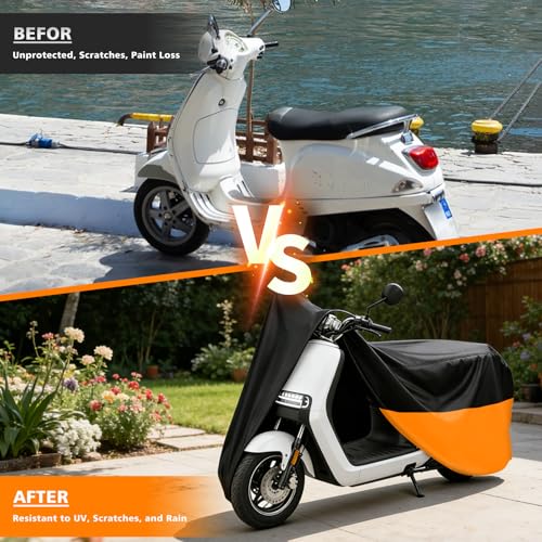 Moped Cover Scooter Cover Waterproof Outdoor Vespa Cover Small Scooter Cover Moped Accessory for Honda 50cc Motorcycles (S-72 inch / Black&Orange)
