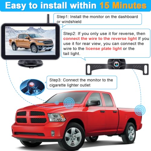 HD 1080P 7 Inch Wireless Backup Camera for Truck (7'' + License Plate Camera)