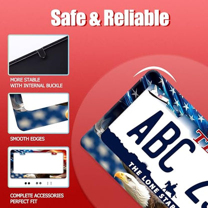 American Flag Eagle Stainless Steel License Plate Frame for US Cars Decor (American Flag Eagle)