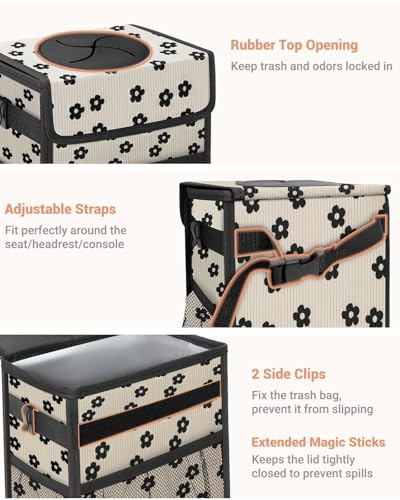 Car Trash Can with Lid (3 Gallons / Black Flower)