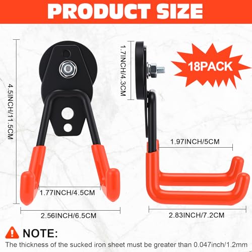 18 Pcs Large Magnetic Hooks Heavy Duty Garage Magnet Hooks Strong Storage Utility Magnetic Hangers with Anti Slip Rubber Coating for Indoor and Outdoor Hanging (Orange)