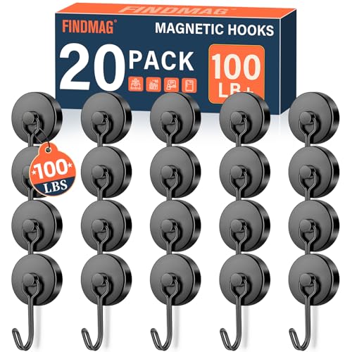 20 Pack Black Magnet Hooks (Black / 1.26in)