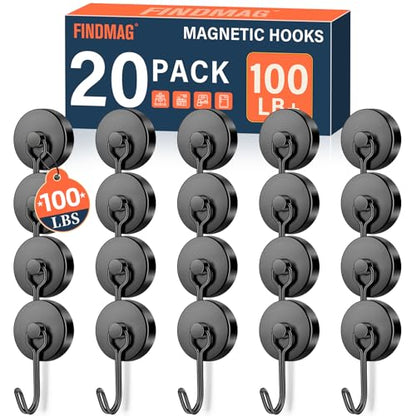 20 Pack Black Magnet Hooks (Black / 1.26in)