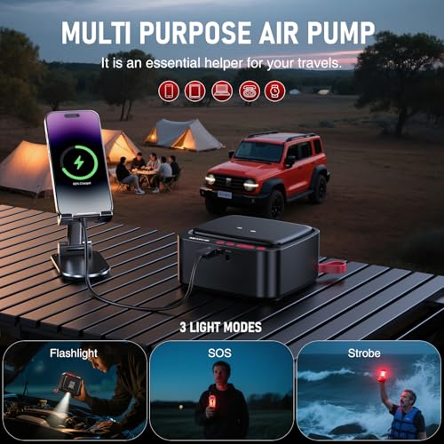Tire Inflator Portable Air Compressor (Cordless 180 PSI / Red)