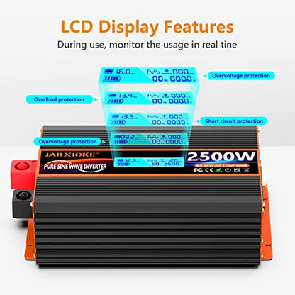 2500 Watt Pure Sine Wave Power Inverter 12V DC to 110V 120V Converter for Family RV Off Grid Solar System Car with Type (12V-2500W)