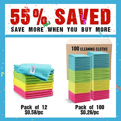 100PK Microfiber Cleaning Cloth (Multicolor)
