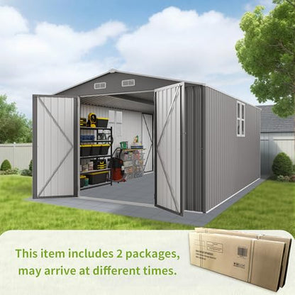 10x14 FT Outdoor Storage Shed with Window (Gray / 10x14ft)