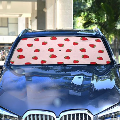 Cute Strawberry Pink Windshield Sun Shade Umbrella Foldable Car Front Window Sunshade Blocks UV Rays Heat Keep Vehicle Cool (multi 3)