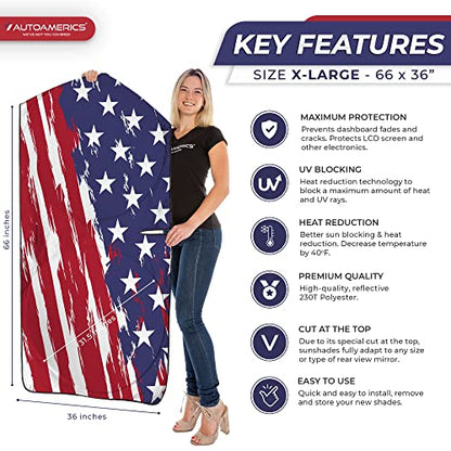 Truck Windshield Sun Shade with Storage Pouch & Anti (USA ART FLAG-2 / X-LARGE = 66 x 36 inches)
