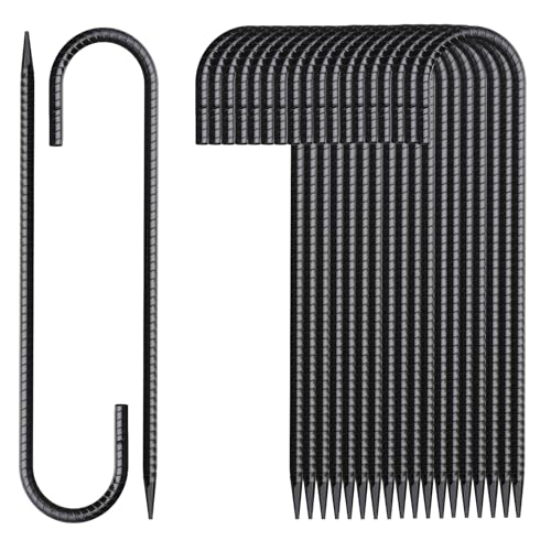 Rebar Stakes 12 Inch 20 Pack J Hook Ground Stakes Heavy Duty Chain Link Fence Stakes Galvanized Anchors Metal Tent Stakes for Wire Fencing Concrete Forming Trampolines Camping Canopies Shed Swing (J-12"x5/16"-20pcs)