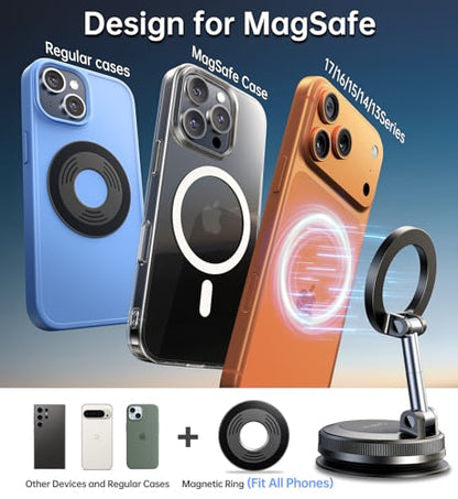 Newest Vacuum Magnetic Phone Holder for Car Phone Holder Mount【Movable Vacuum Suction】Magsafe Car Mount Cell Phone Holders for Your Car Accessories for Women Men for iPhone 17 16 (Carbon Fiber)