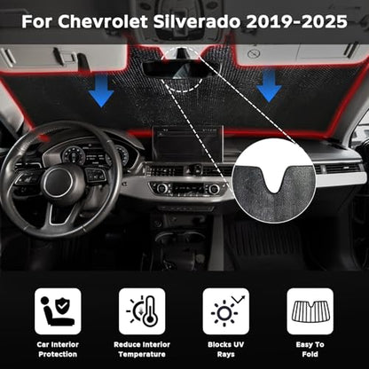 Car Windshield Sun Shade for Chevrolet Silverado GMC Sierra 2019 (for Chevrolet Silverado GMC Sierra 2019-2026)