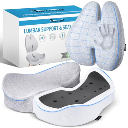 Seat Cushion & Lumbar Support Pillow for Office Chair (Tq27_ls46-gray)