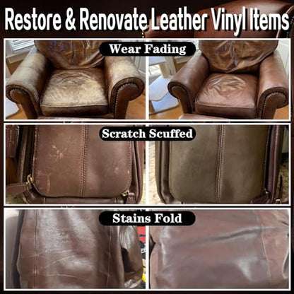 Leather Recoloring Balm Medium Brown Dye Vinyl Car Interior Boat Seat Paint Crafts Furniture Couch Recliner Chair Boot Jacket Shoe Bag Purse Belt Color Restorer Fading Stain Scratch Remover Repair (Medium Brown)