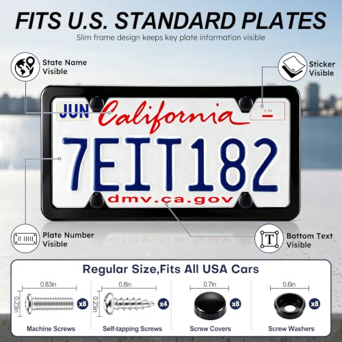 4 Holes Stainless Steel License Plate Frames (Black)