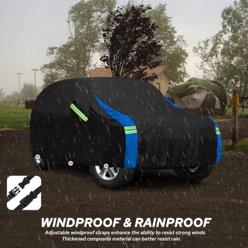 Car Cover Waterproof All Weather for SUV (Black-Blue / Fit SUV Length 193-208 inch)