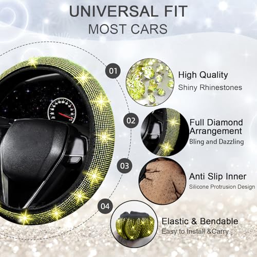 27 PCs Yellow Bling Car Accessories Set for Women (Yellow Diamond)