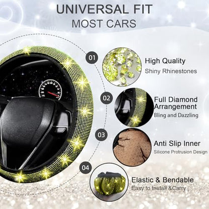 27 PCs Yellow Bling Car Accessories Set for Women (Yellow Diamond)