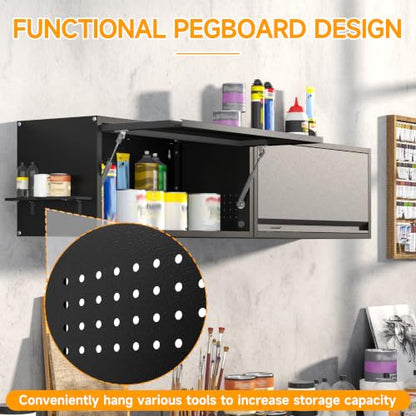 Metal Garage Wall Cabinet with Doors Side with Holes (13.8''H / Black Gray)