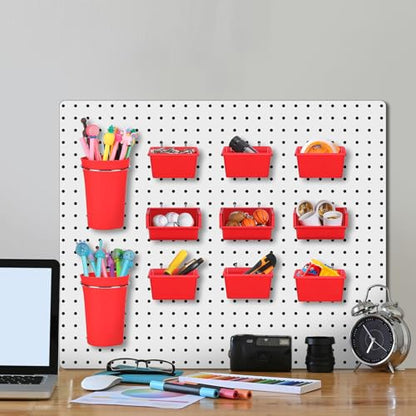 20 Pcs Pegboard Bins and Cups Accessories with Hooks (Red)