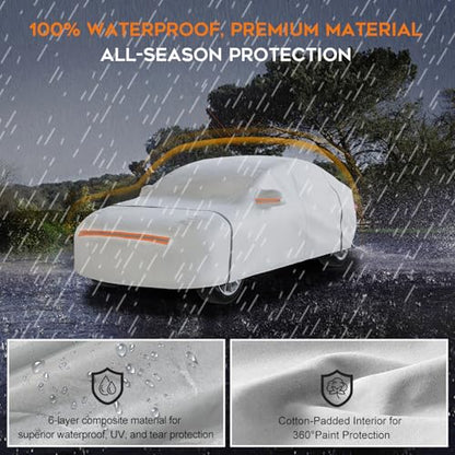 Heavy Duty Hatchback Car Cover Waterproof All Weather for Automobiles (Silver / Fit Hatchback-Length (Up To 165"))