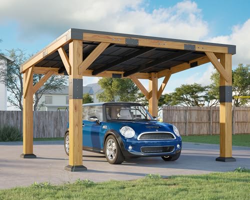 10x12x8 FT Cedar Wood Carport with Sloped Galvanized Steel Roof (10x12x8 FT)