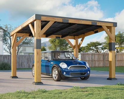 10x12x8 FT Cedar Wood Carport with Sloped Galvanized Steel Roof (10x12x8 FT)
