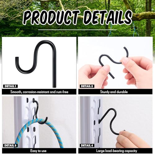 10 Pcs 2'' Long Shed Hooks Shed Accessories Without Drilling Hole for Hanging Heavy Duty Individual Utility Hooks Universal Wall Mounted J Utility Hangers for Tools Shovels Rakes (Black)