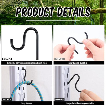 10 Pcs 2'' Long Shed Hooks Shed Accessories Without Drilling Hole for Hanging Heavy Duty Individual Utility Hooks Universal Wall Mounted J Utility Hangers for Tools Shovels Rakes (Black)
