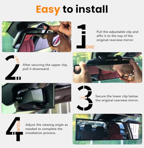 Panoramic Car Rear View Mirror Universal Extender Convex 12 Inch (12 Inch & Chrome)