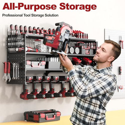 33" Metal Power Tool Organizer Wall Mount (Black / 8 Drills Holder)