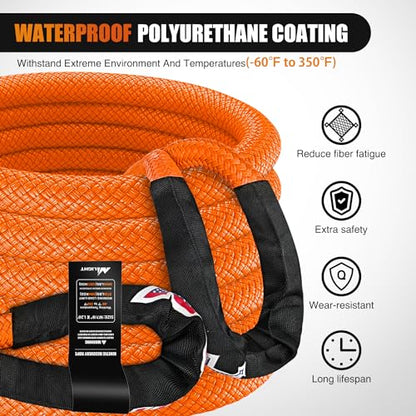 Kinetic Recovery Rope 33000 LBS 1" x 30ft Snatch Strap Heavy Duty Offroad Towing Starp Kit Vehicle Recovery kit for UTV ATV SUV Truck Car Jeep Tractor (1in x 30ft Rope / Straps)