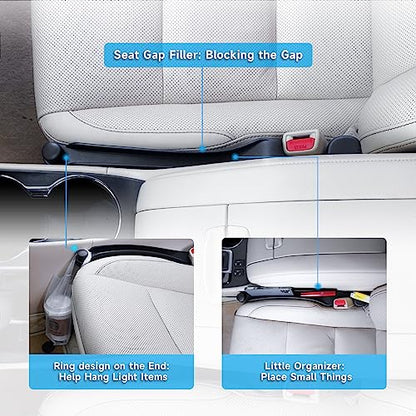 Car Seat Gap Filler Organizer Soft Foam 3IN1 Storage Slot & Hook (Black / Narrow)