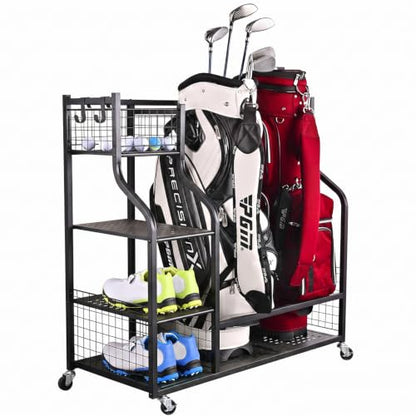 2 Golf Bags Rack Garage Storage Organizer Metal Black Storage Stand (Black(For 2 Golf Bags))