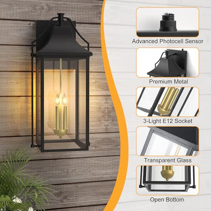 25IN Dusk to Dawn Outdoor Light (Black(with Gold Base) / 25-inch 3-e12 Base)