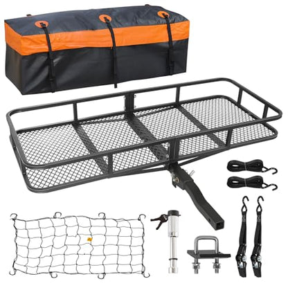 Folding Hitch Mount Cargo Carrier Basket 60" X 20" X 6"+ Waterproof Cargo Bag (60" x 20" x 6")