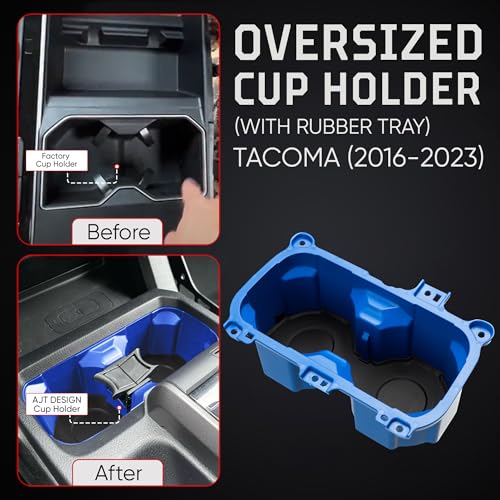 Oversize Cup Holder with Tray Compatible with Toyota Tacoma 2016 (Voodoo Blue / With Rubber Tray)