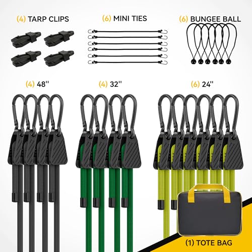 Bungee Cords with Hooks (Black / 30-Pack Assortment - Black)