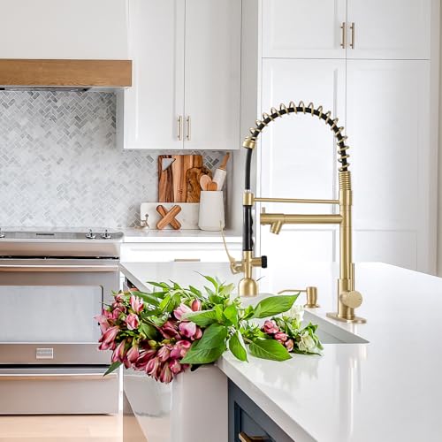Commercial Kitchen Faucets with Pull Down Sprayer Brushed Gold LED (Brushed Gold)