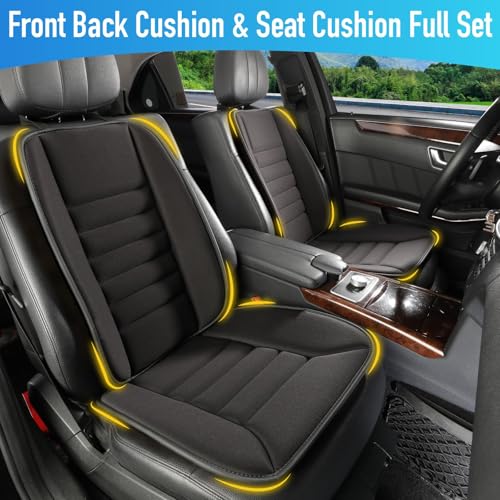 Car Seat Cushion with Back Support Pillow (Black)